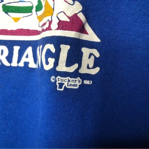 VINTAGE 80s Tucker’s Tees Blue I Survived the Bermuda Triangle Graphic T-shirt - Picture 4 of 5